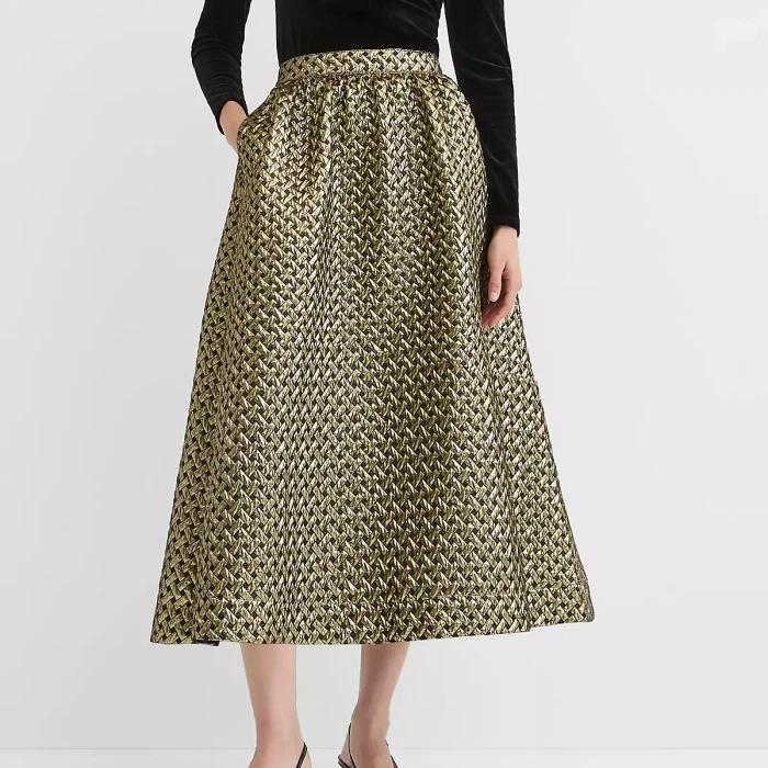 Loft Metallic Jacquard Midi Pocket Skirt