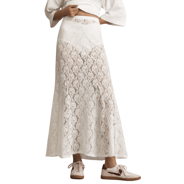 By Anthropologie Sheer Tiered Lace Maxi Skirt