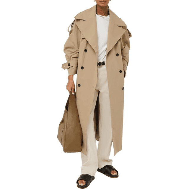 Farktop Oversized Long Trench Coat Windproof Overcoat
