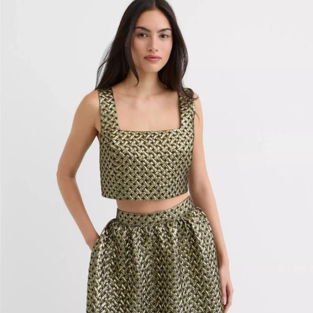 Loft Metallic Jacquard Square Neck Top