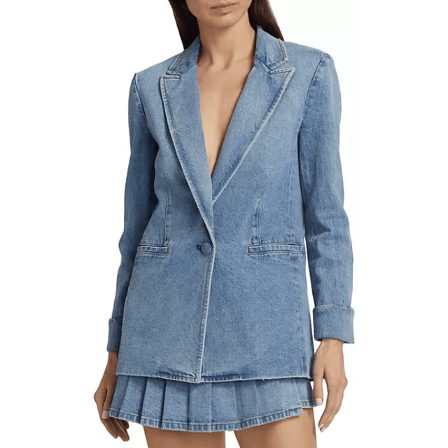 Alice + Olivia Justin Cotton Roll-Cuff Blazer