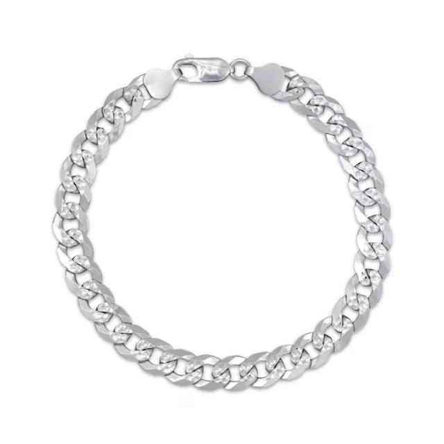 Diamond-Cut Curb Chain Bracelet 8mm 92% Repurposed Solid Sterling Silver 8"