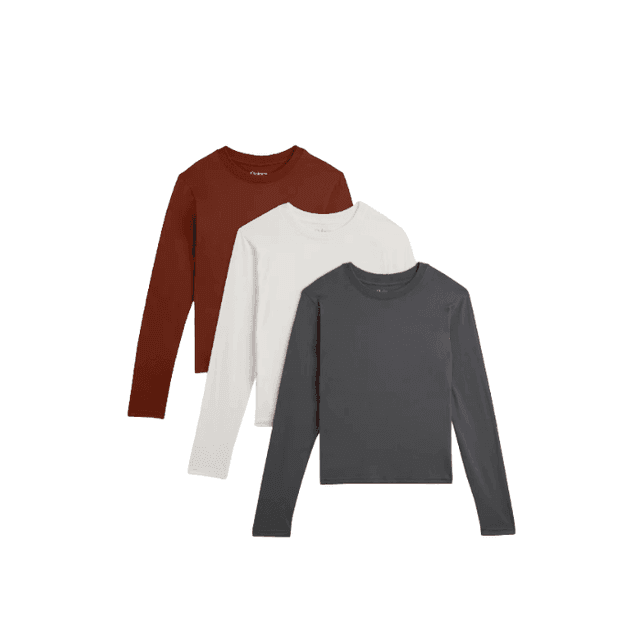 Cotton Modal Relaxed Long Sleeve Tee 3 Pack Bundle