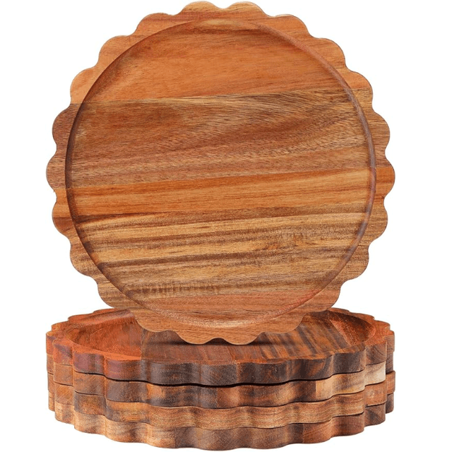 Jinei 4 Pcs Acacia Wood Dinner Plates
