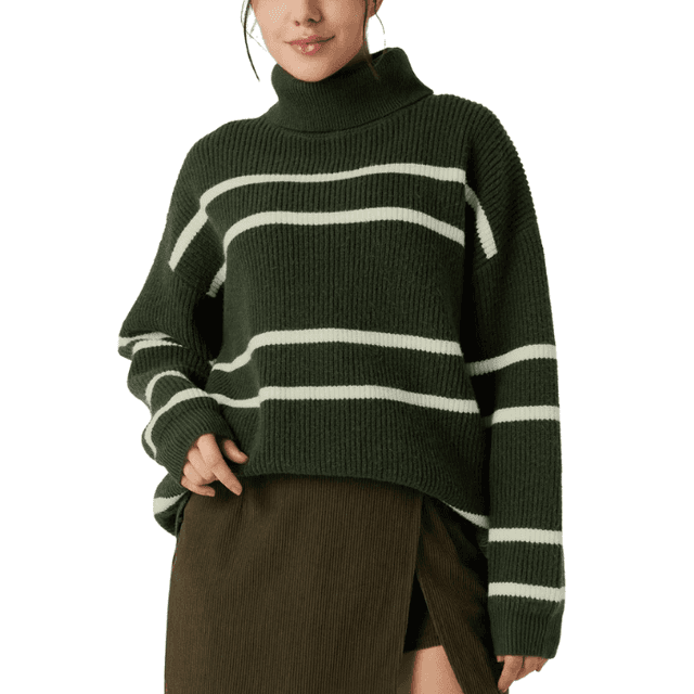 High Neck Long Sleeve Color Block Casual Sweater