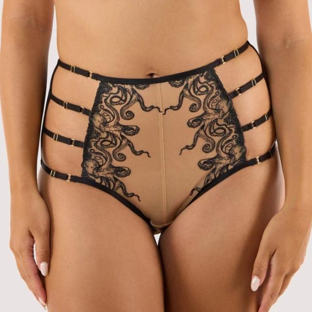 Octopus Black Embroidery High Waist Brief