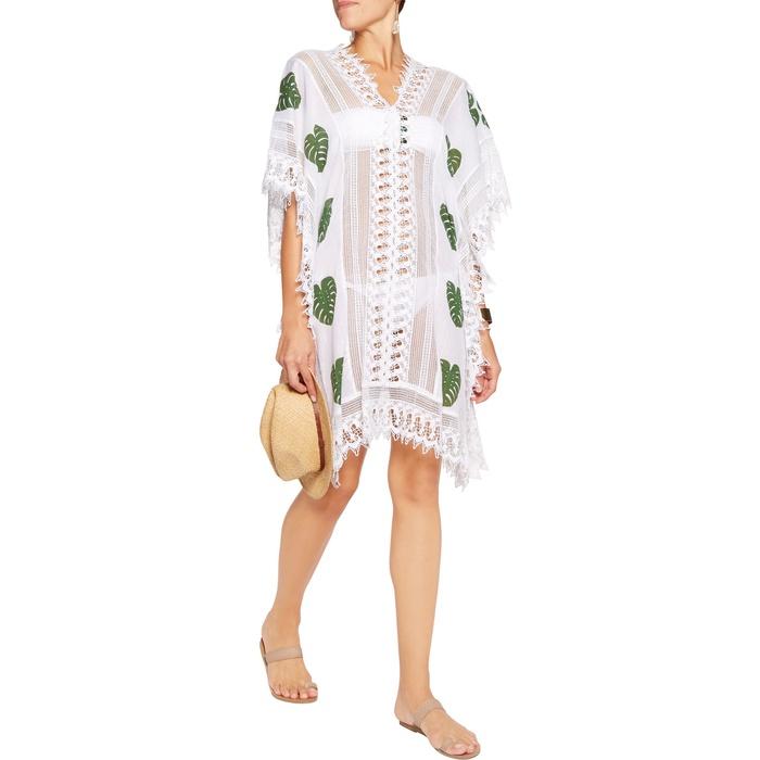 Miguelina Tyra Printed Cotton-Muslin and Lace Coverup