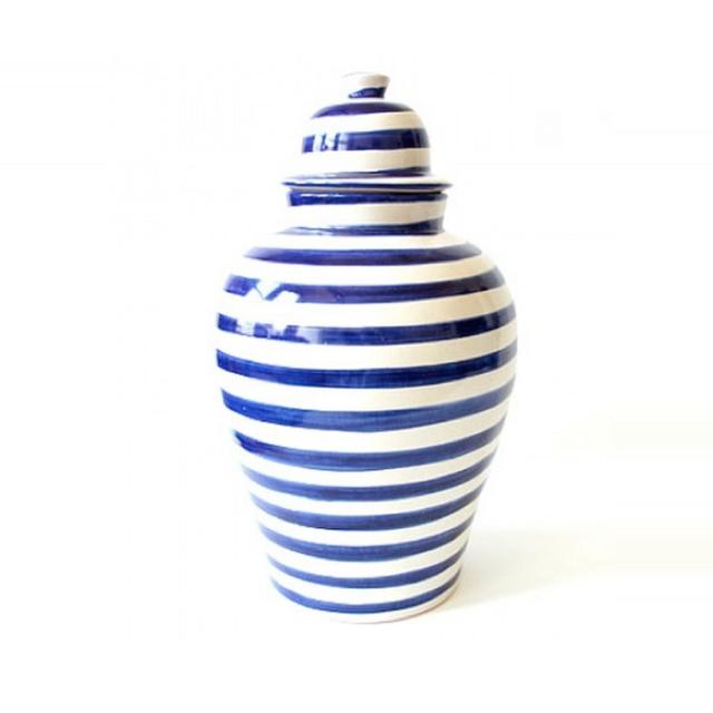 Emilia Ceramics Blue Striped Tibor Ginger Jar