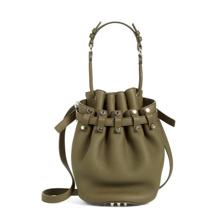 Alexander Wang Small Diego Nickel Leather Bucket Bag in Grass