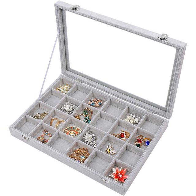Stylifing Clear Lid Velvet Jewelry Display Tray