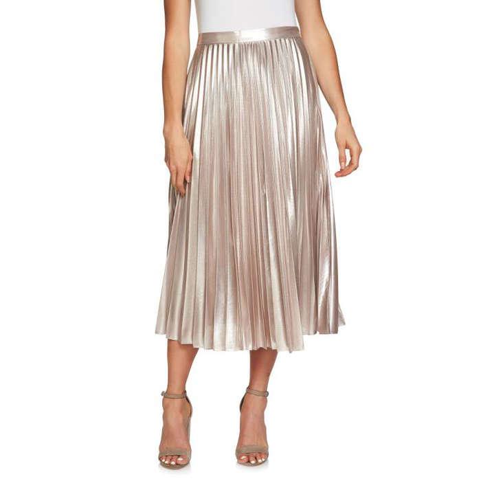 1.State Metallic Pleated Midi Skirt