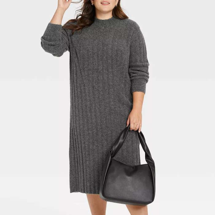 A New Day Long Sleeve Ribbed Knit Sweater Dress