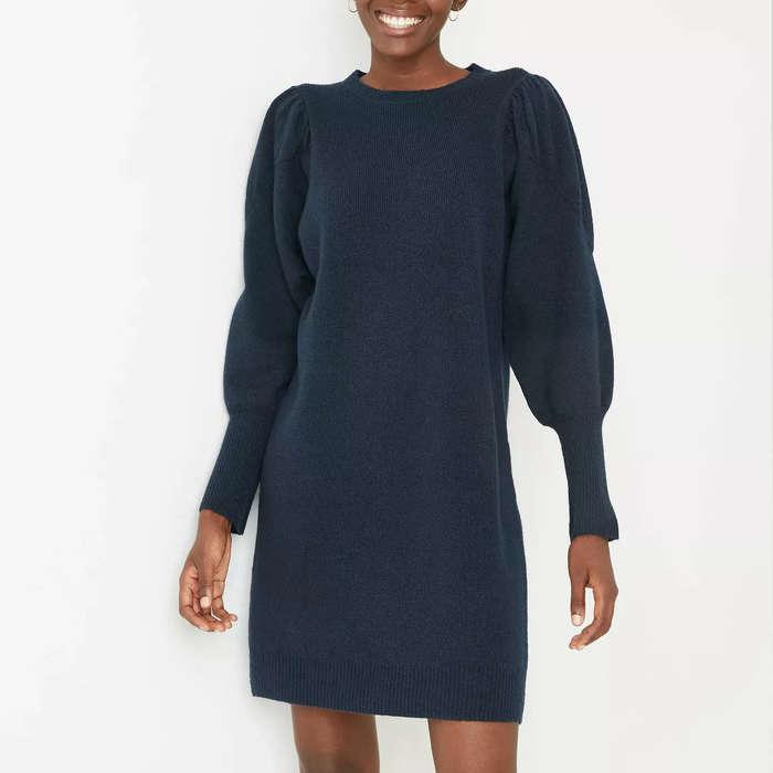 A New Day Puff Long Sleeve Sweater Dress