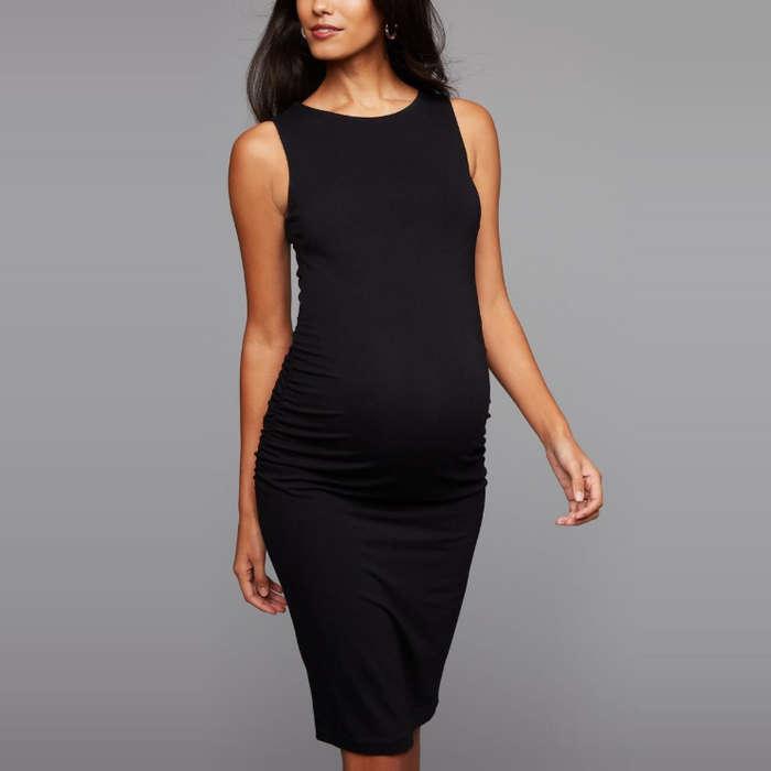 A Pea in the Pod Back Interest Ruched Maternity Dress
