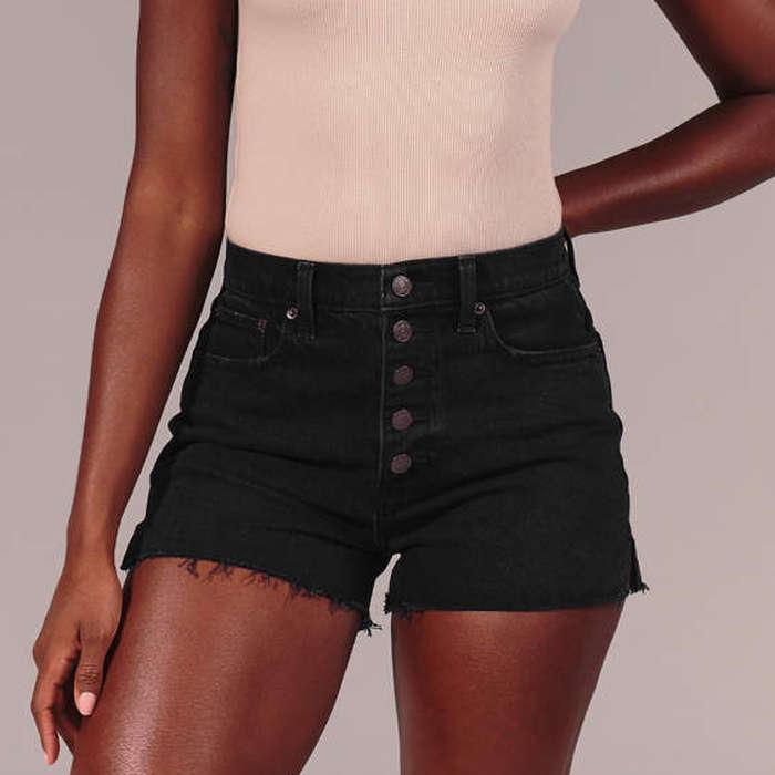 Abercrombie & Fitch Curve Love High Rise Mom Shorts In Washed Black