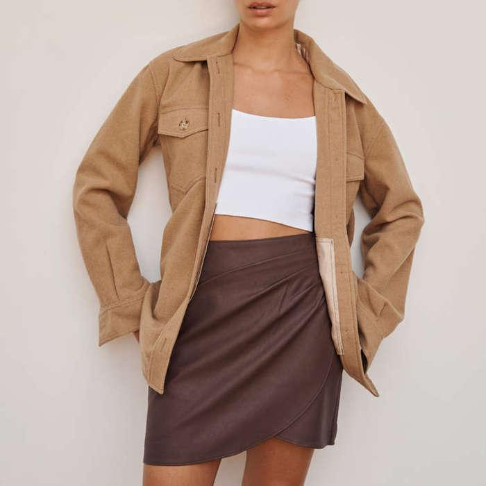 Abercrombie & Fitch Vegan Leather Ruched Mini Skirt