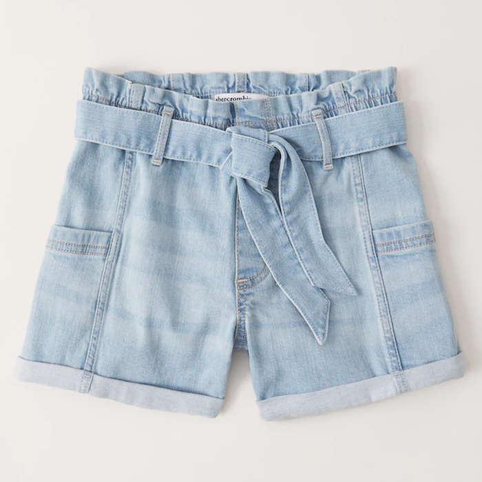 Abercrombie Kids Paperbag Waist Denim Midi Shorts