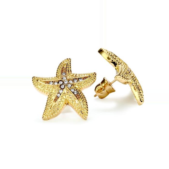 ABS by Allen Schwartz Gold-Tone Starfish Pavé Crystal Button Earrings