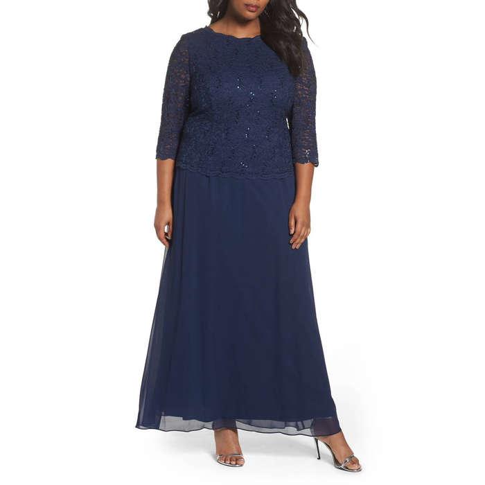 Alex Evenings Embellished Lace & Chiffon Gown