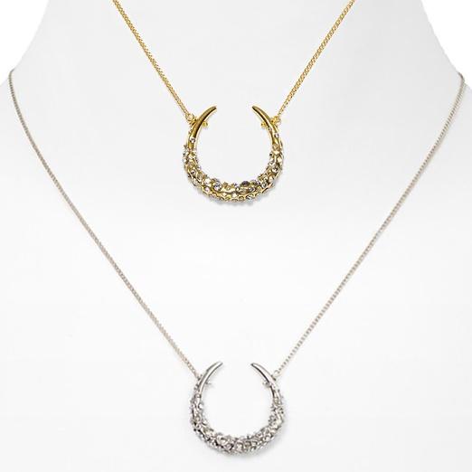 Alexis Bittar Crystal Encrusted Horse Shoe Necklace in Silver and Gold