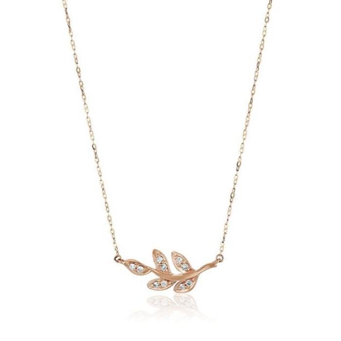 Amazon Collection 10k Rose Gold and White Diamond Leaf Pendant Necklace