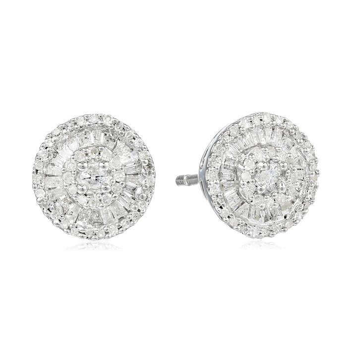 Amazon Collection Sterling Silver Diamond Round Stud Earrings