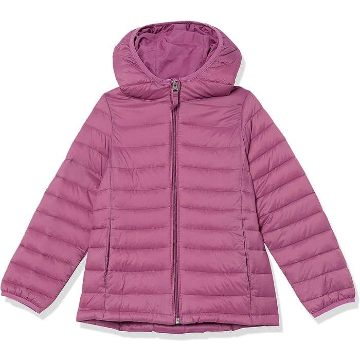 Amazon Essentials Girls' Lightweight Water-Resistant Packable Hooded Puffer Jacket