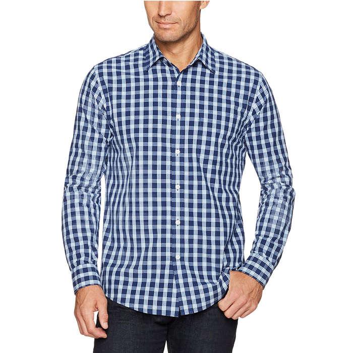 Amazon Essentials Regular-Fit Long-Sleeve Plaid Casual Poplin Shirt