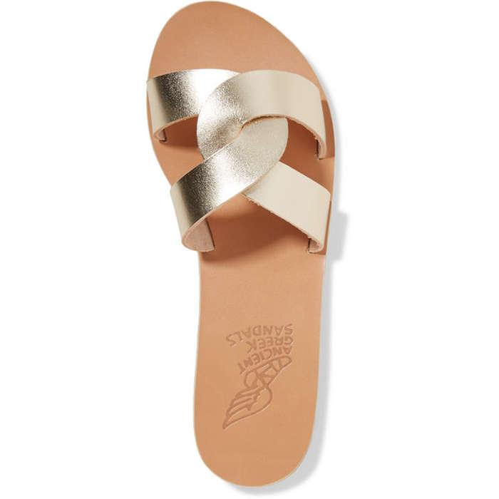 Ancient Greek Sandals Desmos Cutout Metallic Leather Slides