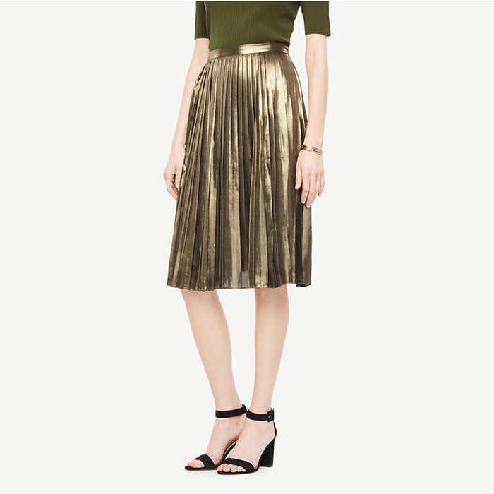 Ann Taylor Metallic Pleated Skirt