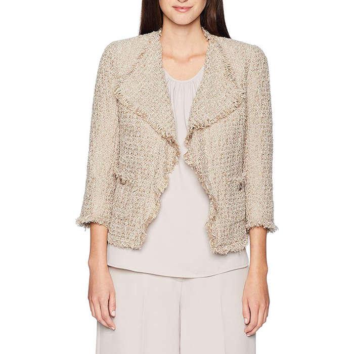 Anne Klein Women's Fringe Tweed Jacket