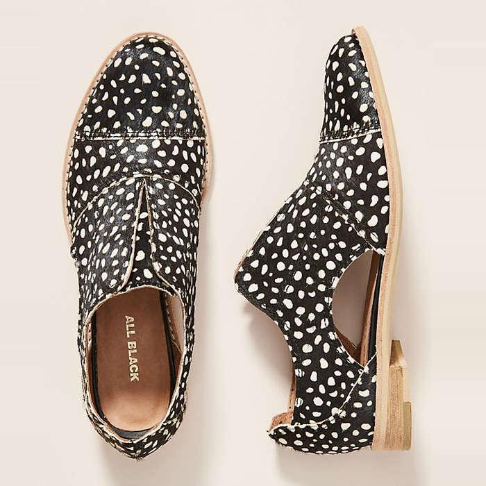 Anthropologie All Black Dotted Calf Hair Oxford Loafers