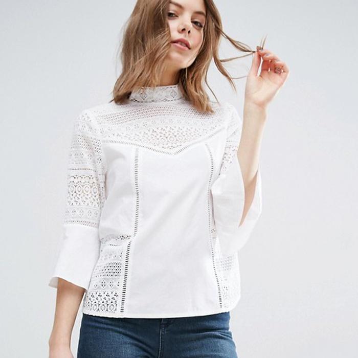 ASOS Cotton Victoriana Blouse with Lace Inserts