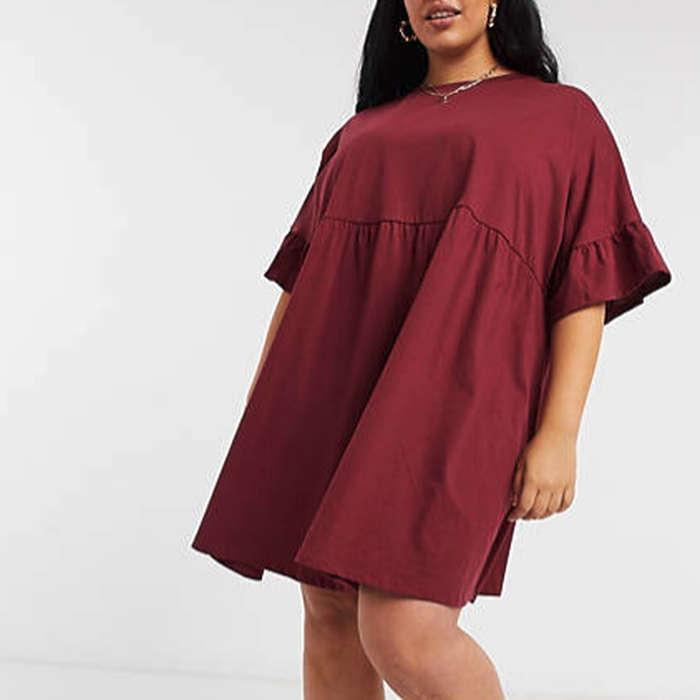 Asos Design Curve Super Oversized Frill Sleeve Smock Dress