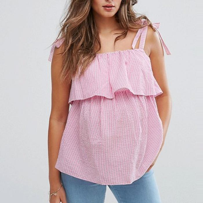 ASOS Maternity & You Nursing Stripe Frill Woven Top With Tie Detail Straps