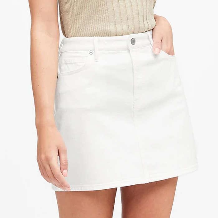 Banana Republic Denim Mini Skirt In White