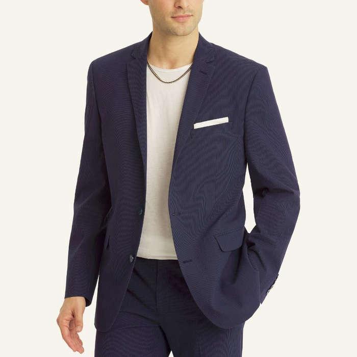 Bar III Slim-Fit Active Stretch Navy Stripe Seersucker Suit Jacket
