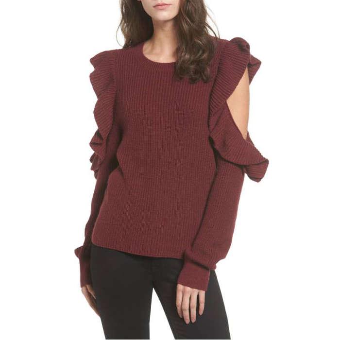 BP Ruffle Cold Shoulder Sweater