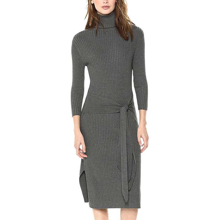 Cable Stitch Turtleneck Ribbed Sweater Dress