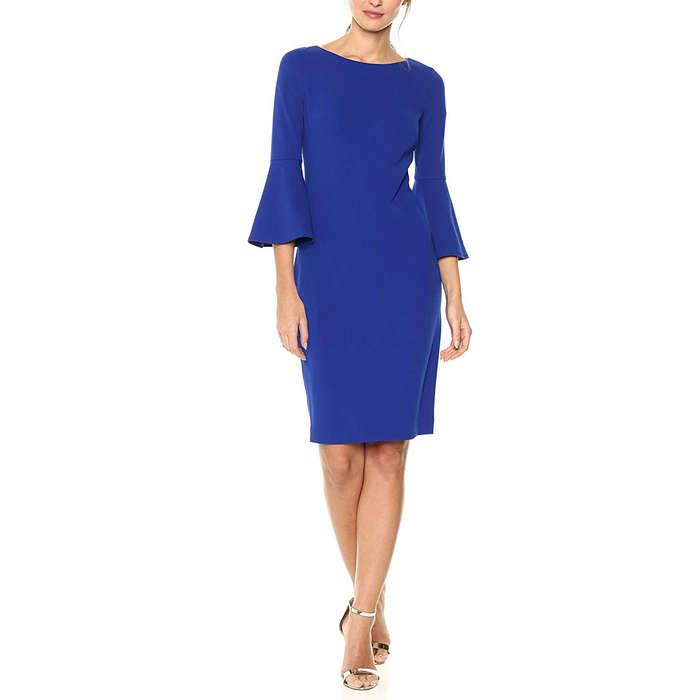 Calvin Klein 3/4-Peplum Sleeve Sheath Dress