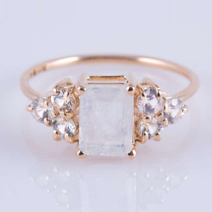 Carried Jewels Rainbow Moonstone & White Sapphire Duchess Ring