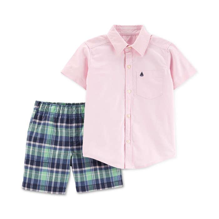 Carters Toddler Boys 2-Pc. Cotton Shirt & Plaid Shorts Set