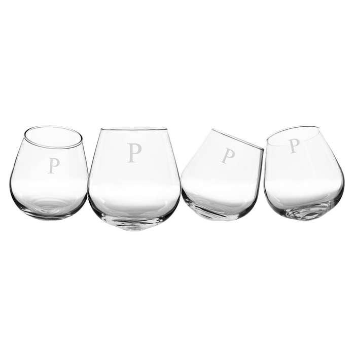 Cathy's Concepts Monogram Tipsy Set Of 4 Wine Glasses