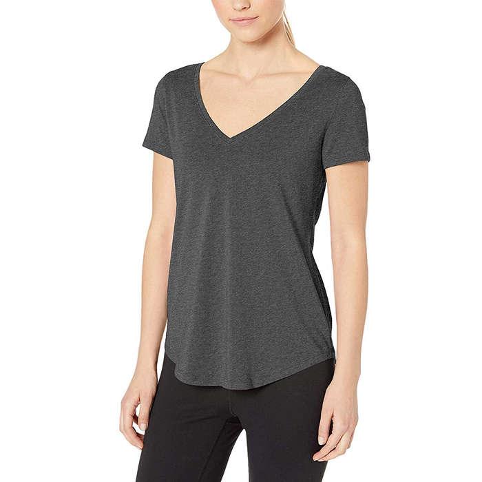 Core 10 Soft Pima Cotton Stretch V-Neck Yoga Short Sleeve T-Shirt