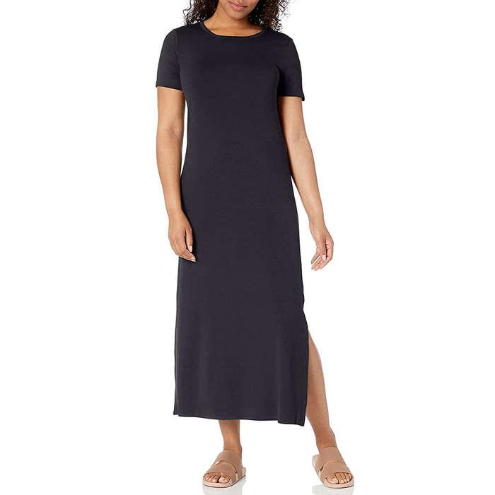 Daily Ritual Jersey Crewneck Short Sleeve Maxi Dress With Side Slit