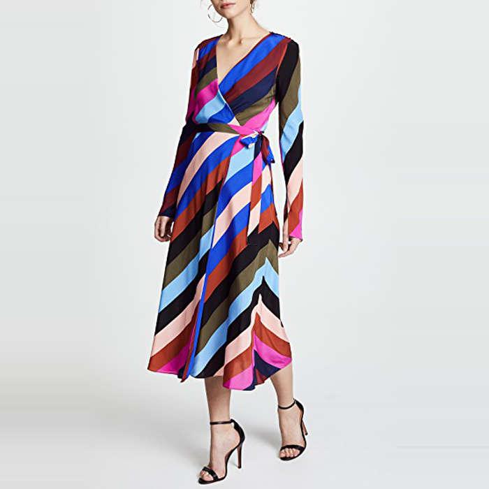 Diane Von Furstenberg Midi Wrap Dress in Carson Stripe
