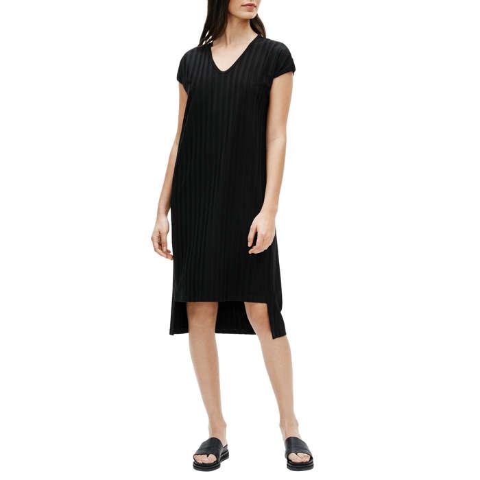 Eileen Fisher V-Neck High/Low Ribbed Shift Dress