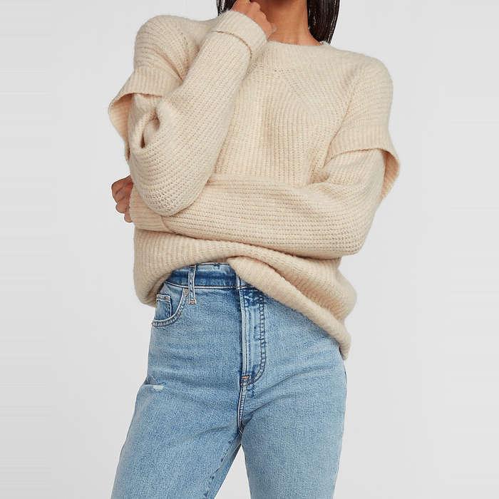 Express Cozy Capped Sleeve Crew Neck Sweater