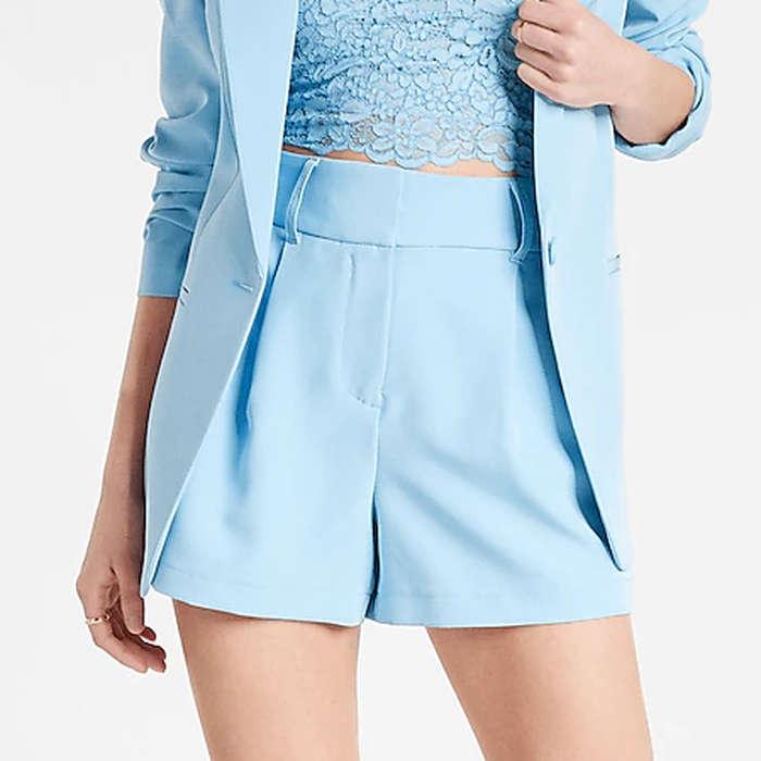 Express Super High Waisted Tailored Pleated Shorts