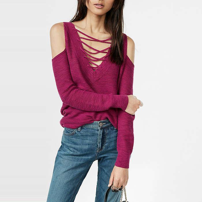 Express Two-Way Lace-Up Tunic Sweater
